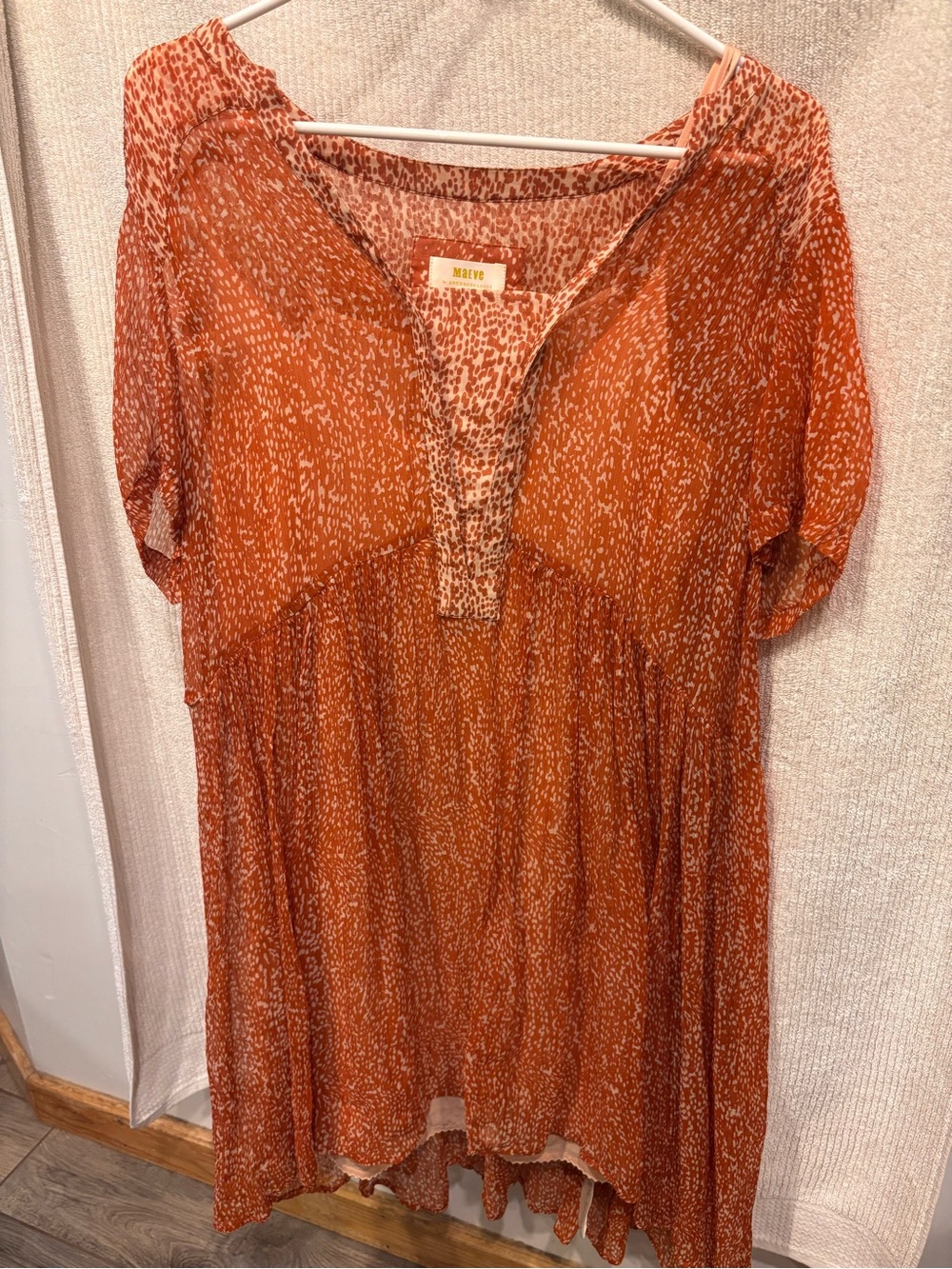 Anthropologie Orange Rust Printed Tunic Top